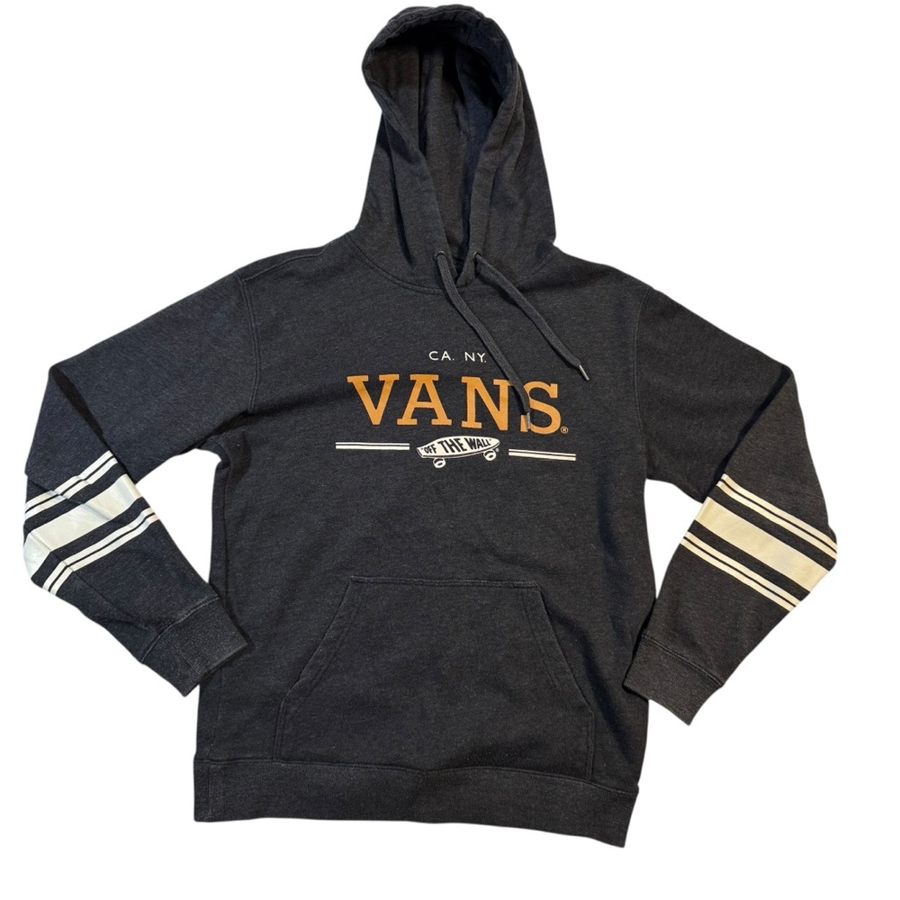 Vans Off The Wall Men's Charcoal Hoodie with White and Orange Details Small